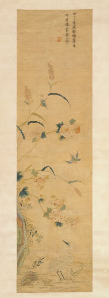 图片[1]-Gu Embroidery of a Heron and Lotus-China Archive